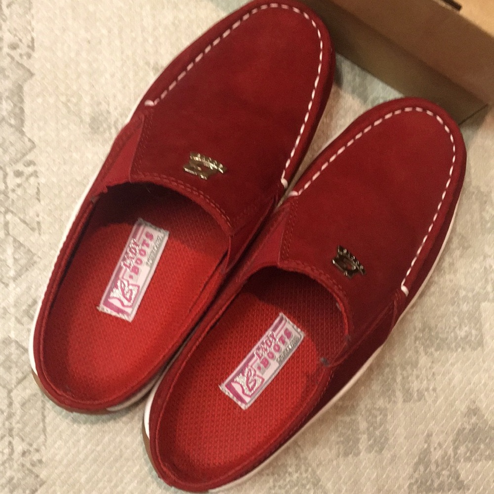 NWB Red Suede Slip-in Mule/Clogs “Lady Boots” brand